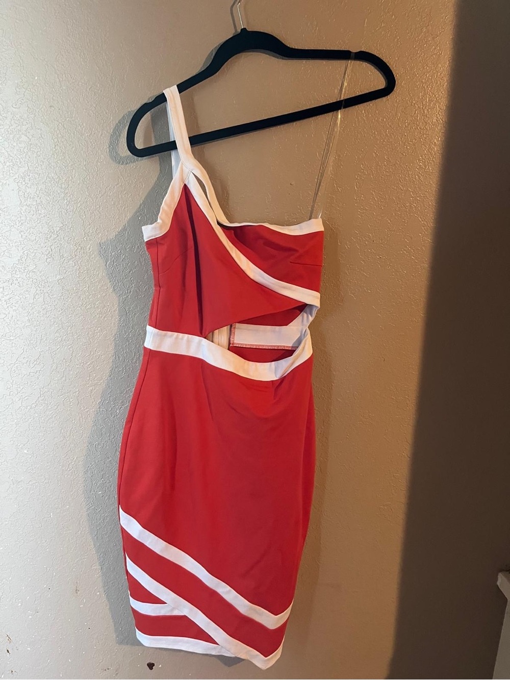 Red and White Asymmetrical Cutout Dress
